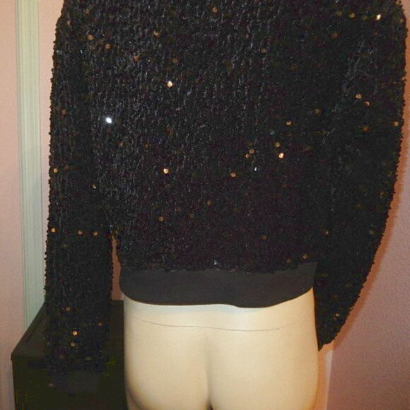 Madden NYC Black Velvet Sequin Bomber Jacket Size M Crop Whimsigoth Baddie Glam - Picture 10 of 12